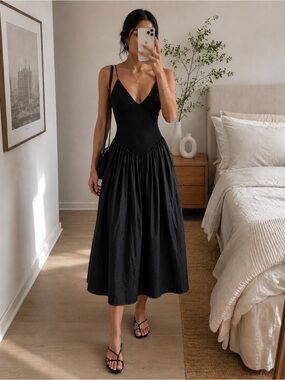 Torn By Ronny Kobo Black Monica Ribbed Midi Dress Minimalist XS